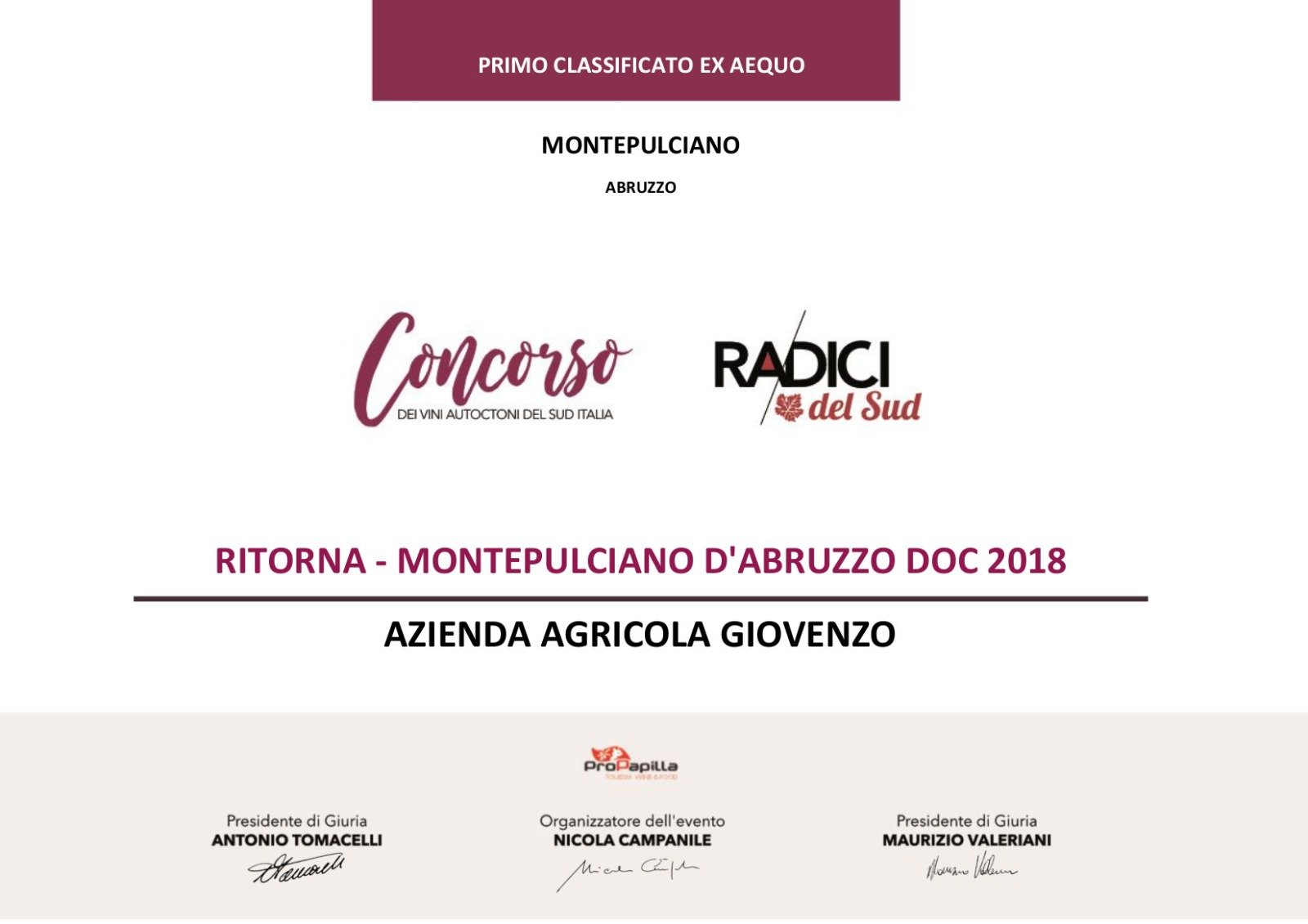 Attestato Radici del sud